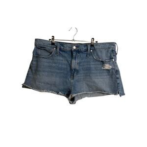 Madewell Jean Shorts Womens 33 Light Wash Blue Relaxed Denim Raw Hem Distressed